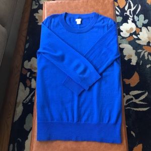 J.Crew Blue Merino Wool 3/4 Sleeve Sweater, Small